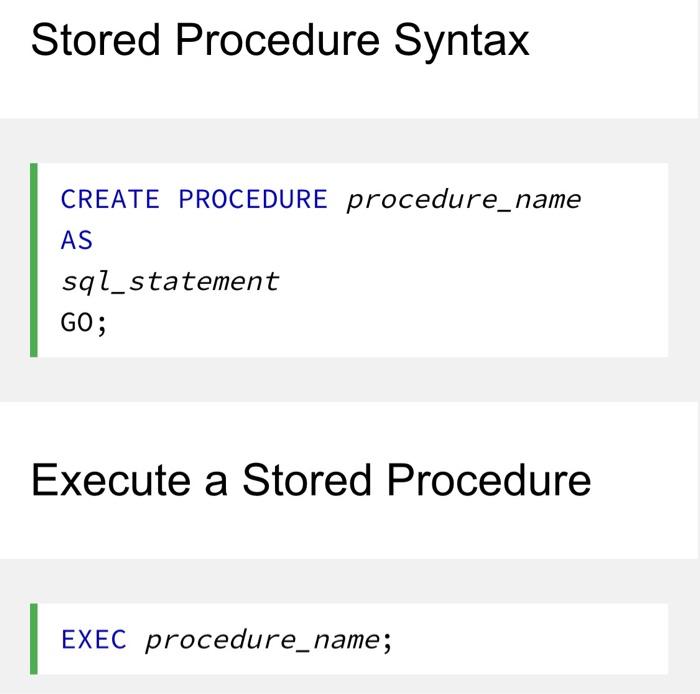 Solved Stored Procedure Syntax CREATE PROCEDURE | Chegg.com