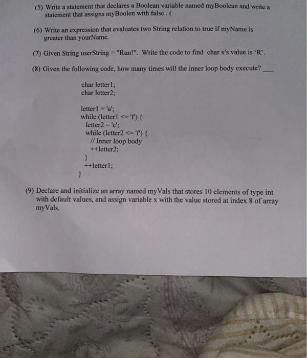 Solved (5) Write a statement that declares a Boolean | Chegg.com