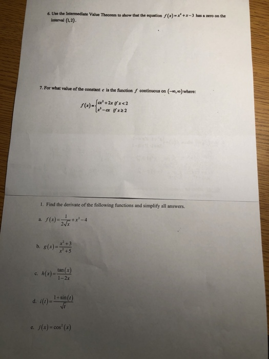 Solved 6. Use the Intermediate Value Theorem to show that | Chegg.com