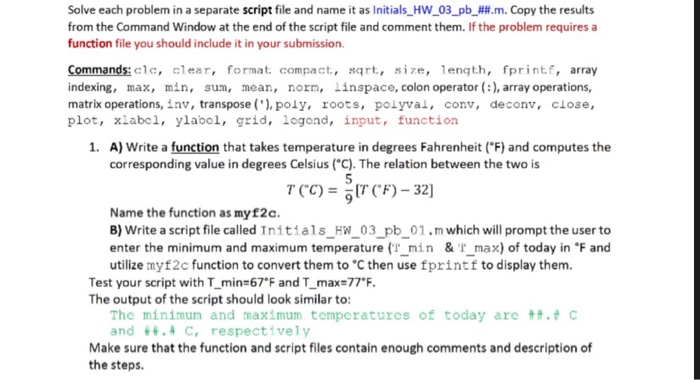 Solved Solve each problem in a separate script file and name | Chegg.com