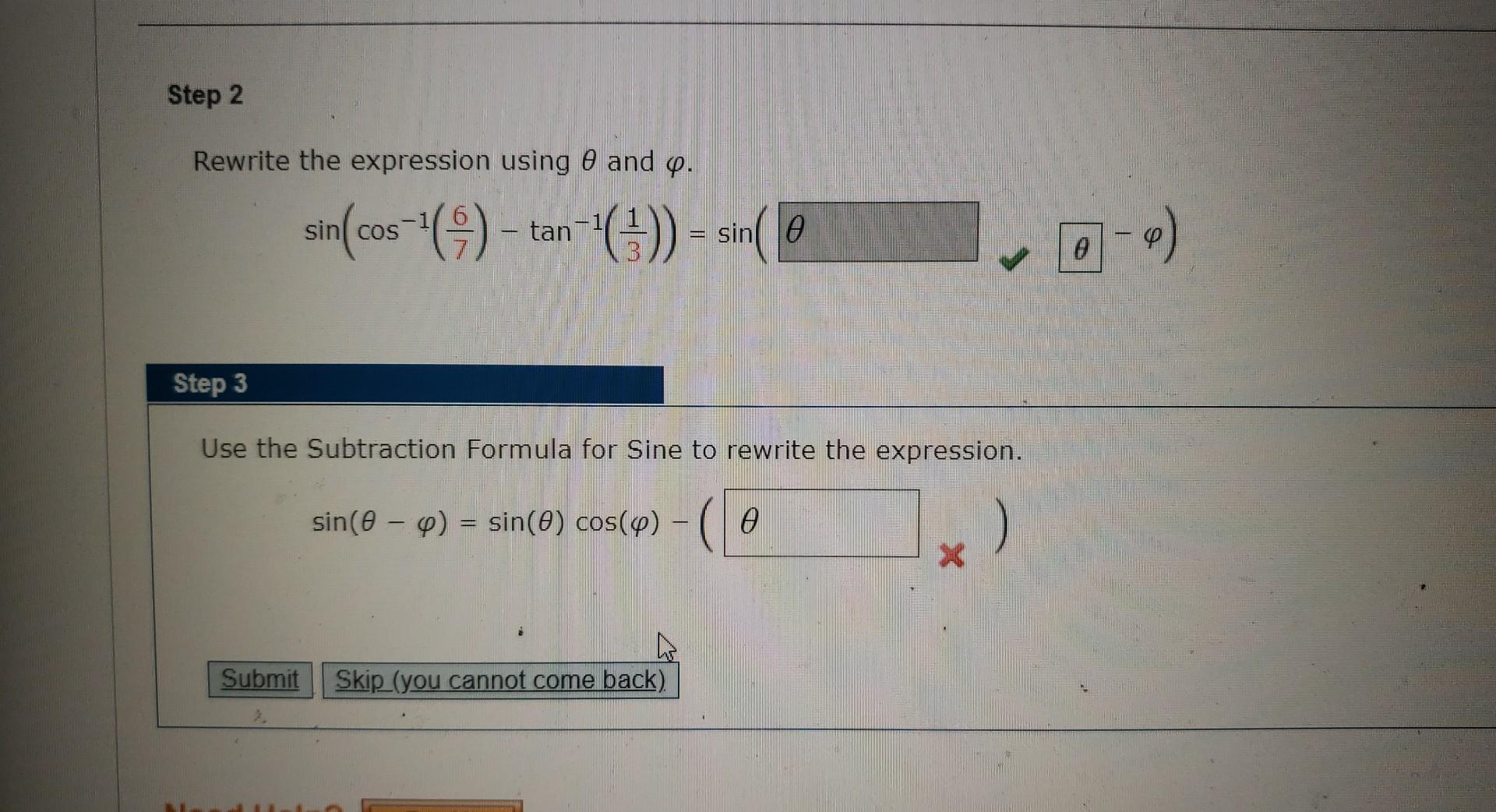 Solved Rewrite the expression using θ and φ. | Chegg.com