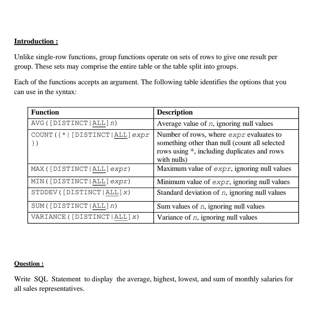 Solved Prelab. For Chapter6 : Reporting Aggregated DataUsing | Chegg.com