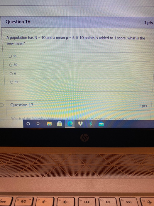 Solved Question 16 1 pts A population has N = 10 and a meanu | Chegg.com