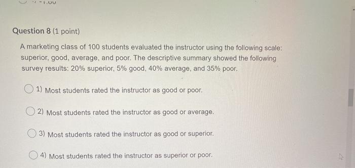 Solved * 71.00 Question 8 (1 point) A marketing class of 100 | Chegg.com