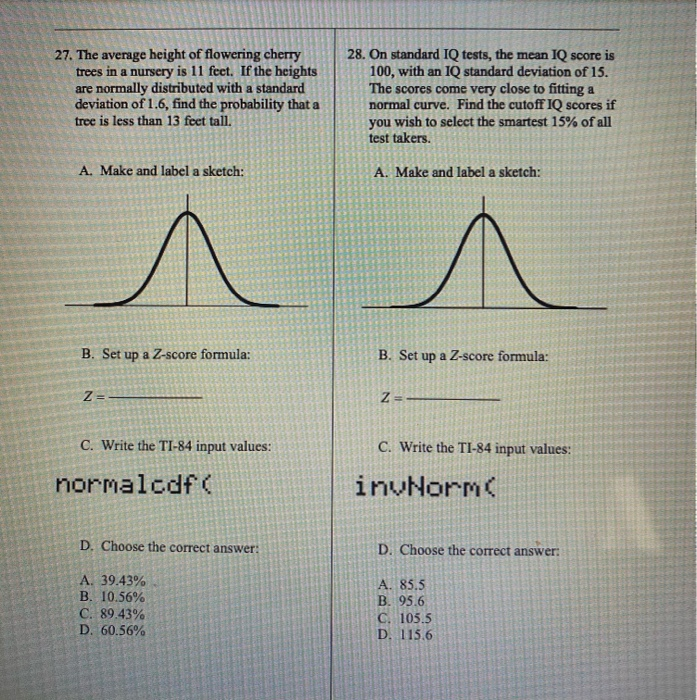 Solved 27. The average height of flowering cherry trees in a | Chegg.com