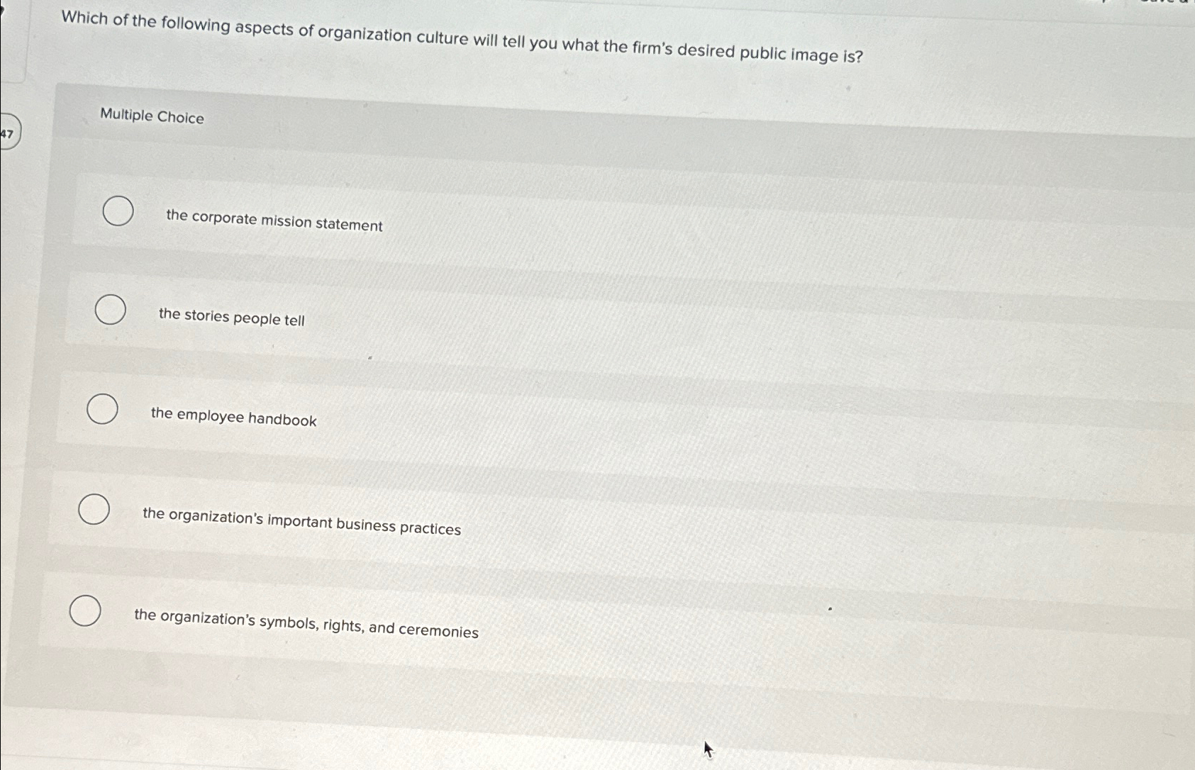 Solved Which of the following aspects of organization | Chegg.com