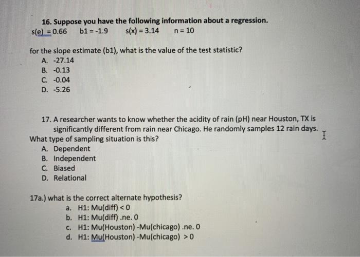 Solved 16 Suppose You Have The Following Information Abo Chegg Com