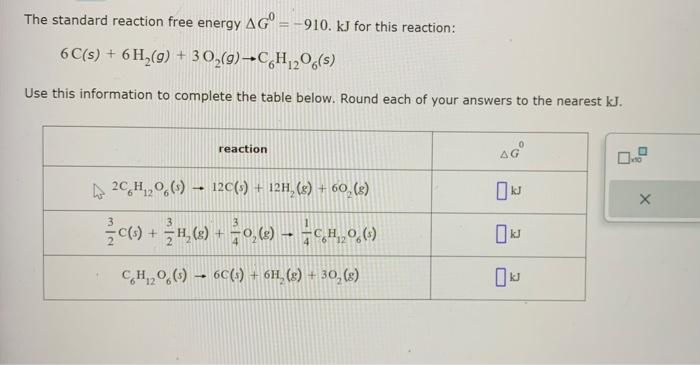 Solved The Standard Reaction Free Energy Δg0 −910 Kj For