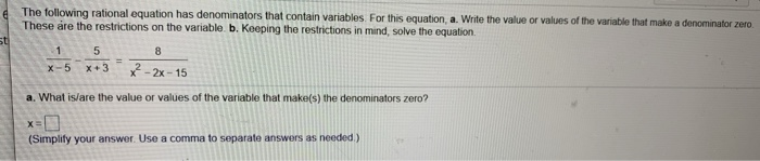 Solved A. The following rational equation has denominators | Chegg.com
