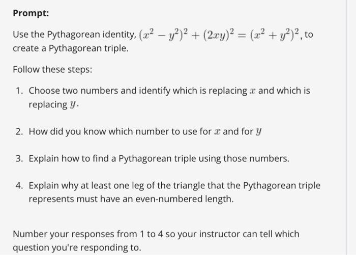 Solved Prompt Use The Pythagorean Identity X Y Chegg Com