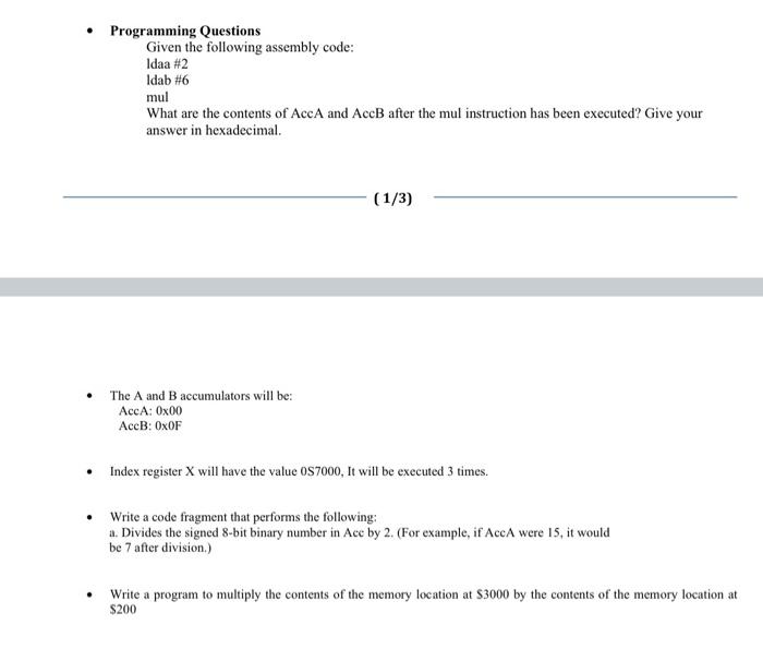 Solved - Programming Questions Given The Following Assembly | Chegg.com