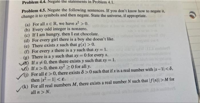Solved Problem 4.5. Negate the following sentences. If you | Chegg.com