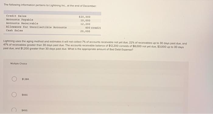 Solved The following Information pertains to Lightning Inc, | Chegg.com