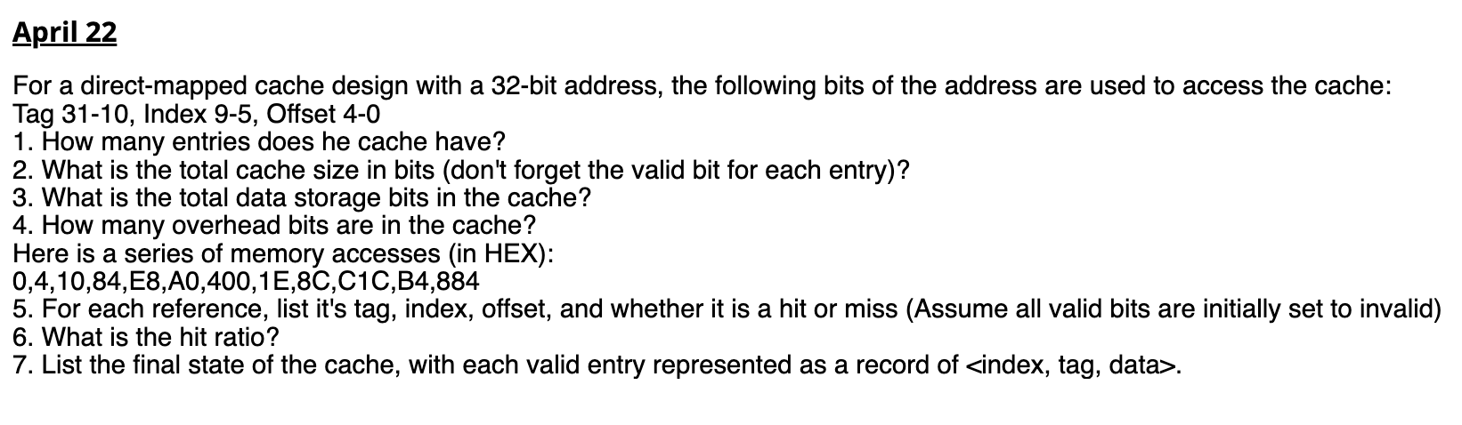 Solved April 22For a direct-mapped cache design with a | Chegg.com