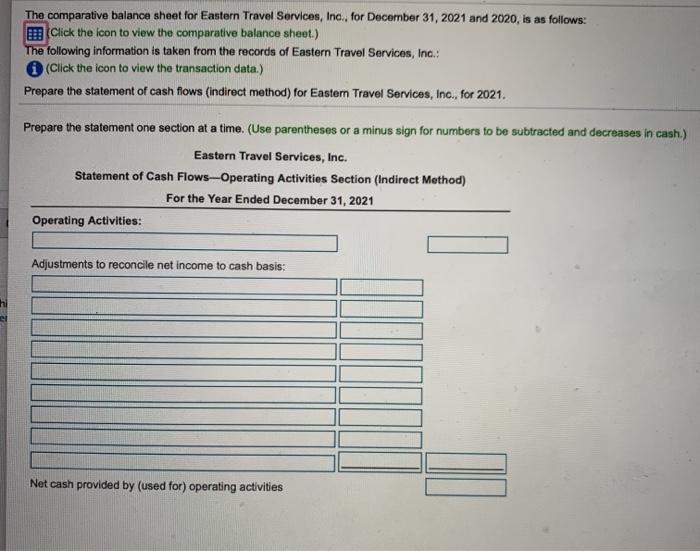 Solved The comparative balance sheet for Eastern Travel | Chegg.com