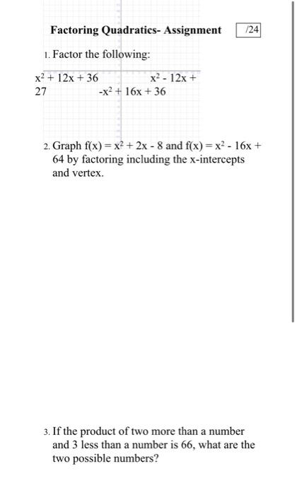 factoring quadratics assignment