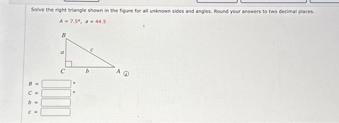 Solved Solve the right triangle shown in the figure for all | Chegg.com