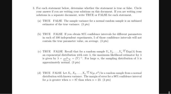 Solved 3 For Each Statement Below Determine Whether The