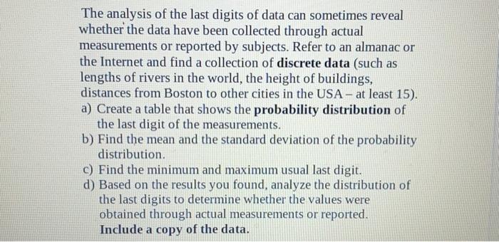 Solved The analysis of the last digits of data can sometimes | Chegg.com