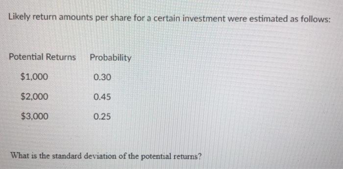 Solved Likely return amounts per share for a certain | Chegg.com