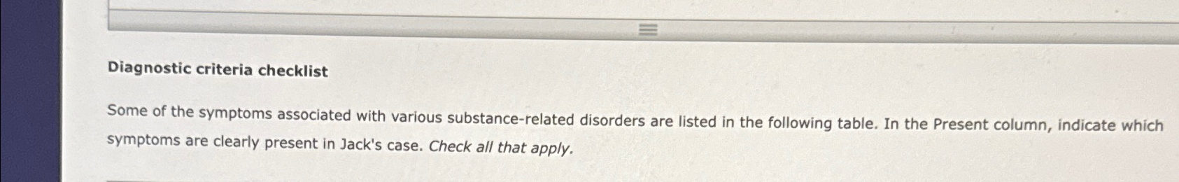 Solved Diagnostic criteria checklistSome of the symptoms | Chegg.com