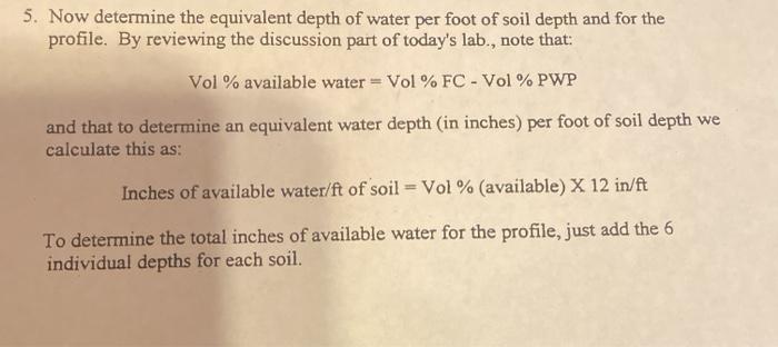 Solved 5. Now determine the equivalent depth of water per | Chegg.com