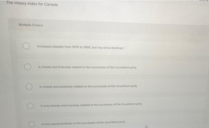 Solved The misery index for Canada Multiple Choice increased | Chegg.com