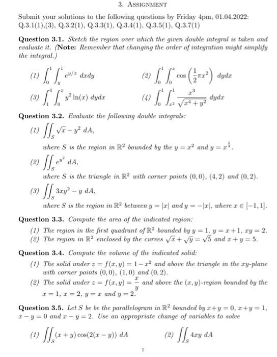 Solved 3. ASSIGNMENT Submit your solutions to the following | Chegg.com