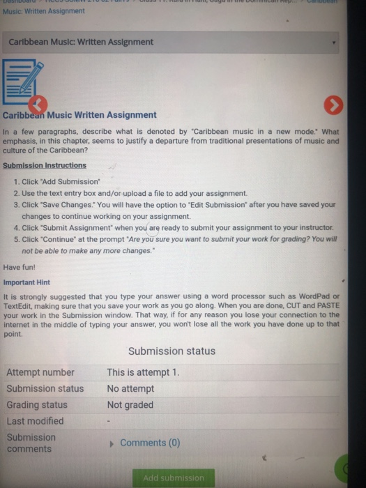 caribbean music written assignment