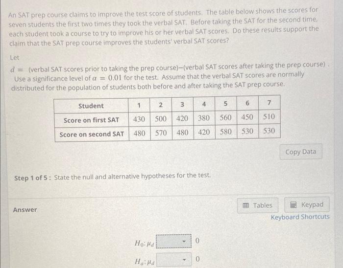 Solved An Sat Prep Course Claims To Improve The Test Score