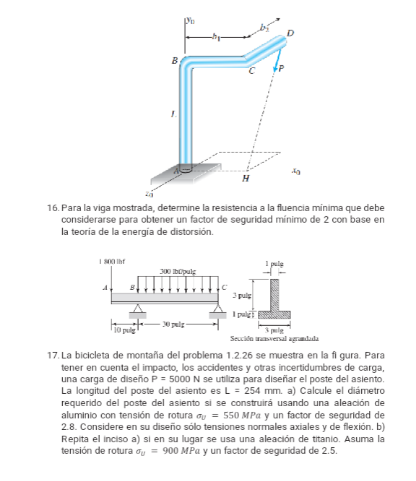 16. Para la viga mostrada, determine la resistencia a la fluencia minima que debe considerarse para obtener un factor de segu