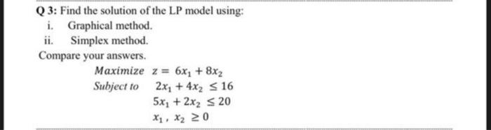 Solved Q 3: Find the solution of the LP model using: i. | Chegg.com