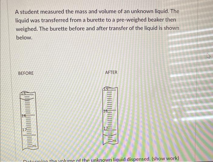 Solved A student measured the mass and volume of an unknown | Chegg.com