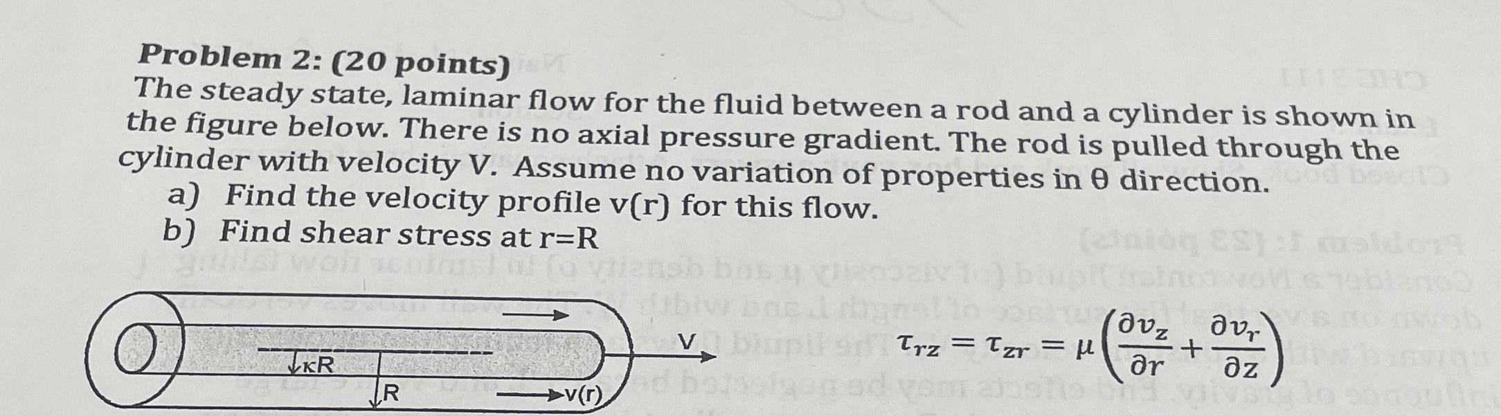 Solved Problem 2: (20 ﻿points)The Steady State, Laminar Flow | Chegg.com