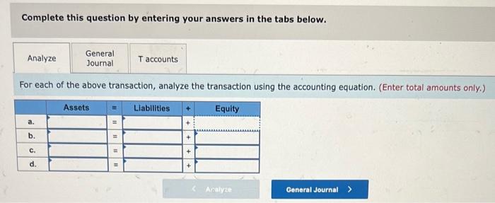 Solved For each transaction, (1) analyze the transaction | Chegg.com