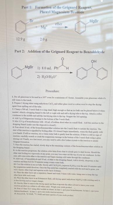 Solved Part 1: Formation of the Grignard Reagent, Phenyl | Chegg.com