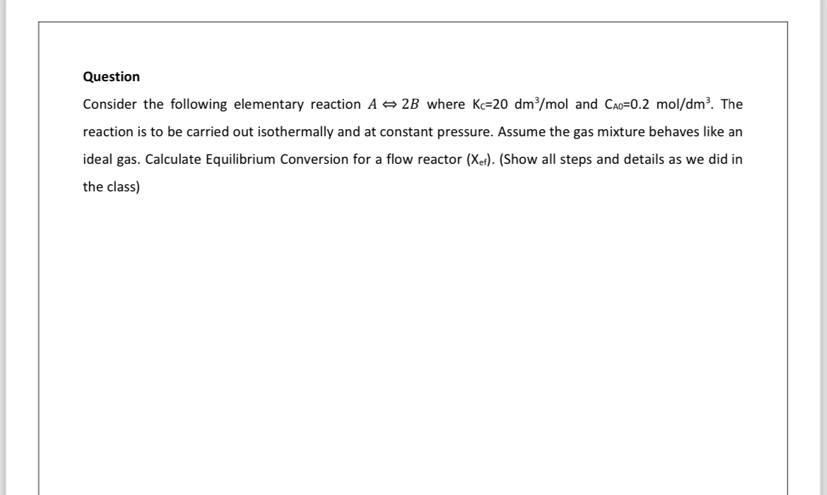 Solved Consider the following elementary reaction A≤>2B | Chegg.com
