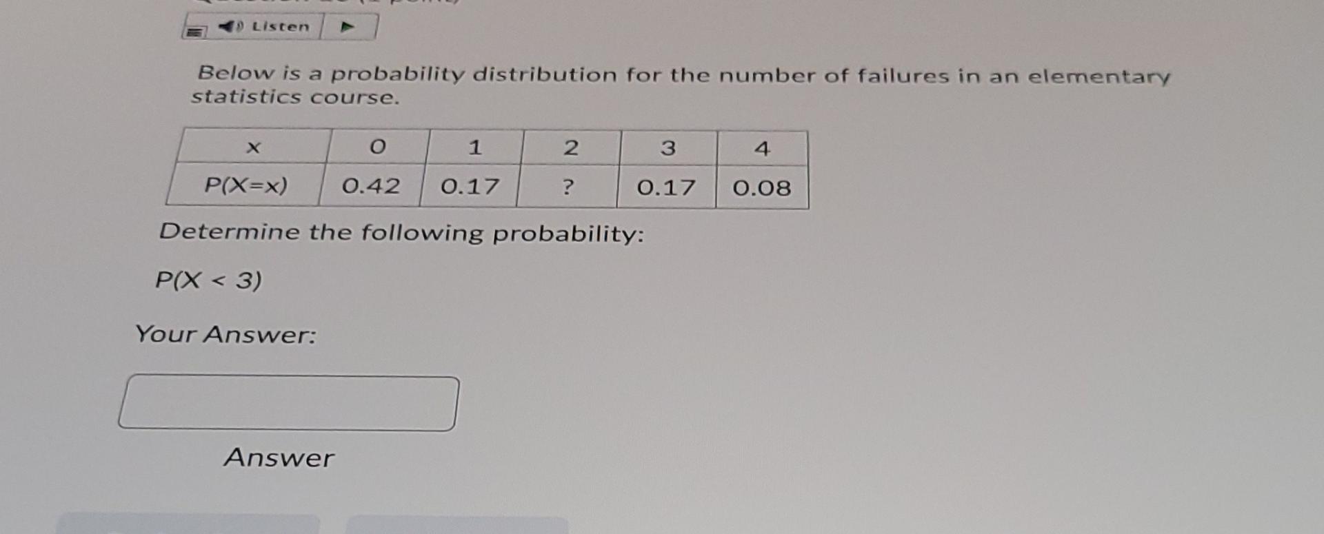 Solved 9 Listen Below is a probability distribution for the | Chegg.com