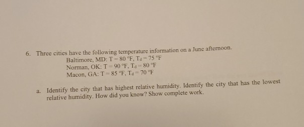 solved 6 three cities have the following temperature inf chegg com chegg