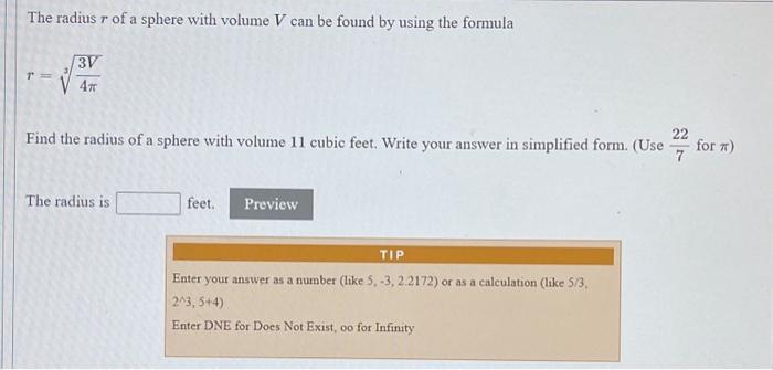 Solved The radius r of a sphere with volume V can be found | Chegg.com