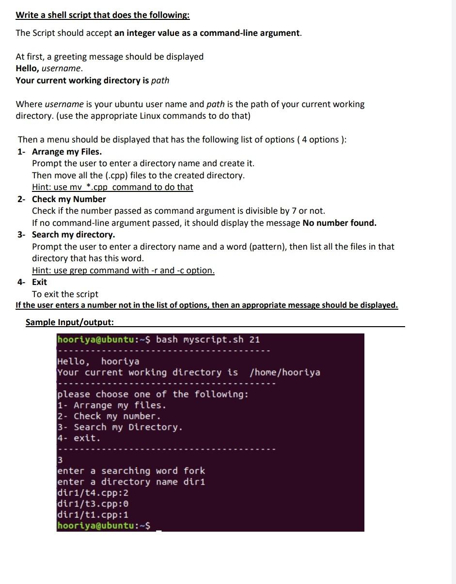 Solved Write a shell script that does the following: The | Chegg.com