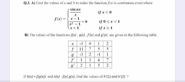 Solved Q.3. A) Find The Values Of A And B To Make The | Chegg.com