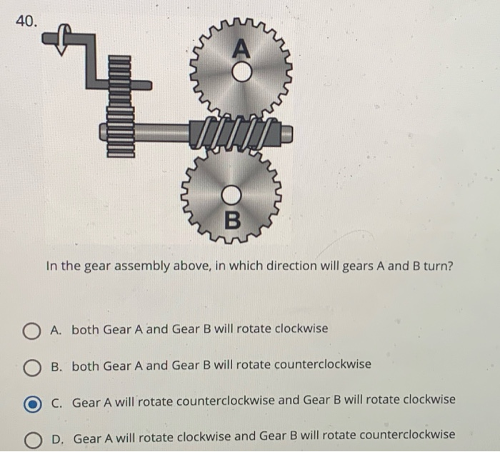 Solved 40. B In The Gear Assembly Above, In Which Direction | Chegg.com