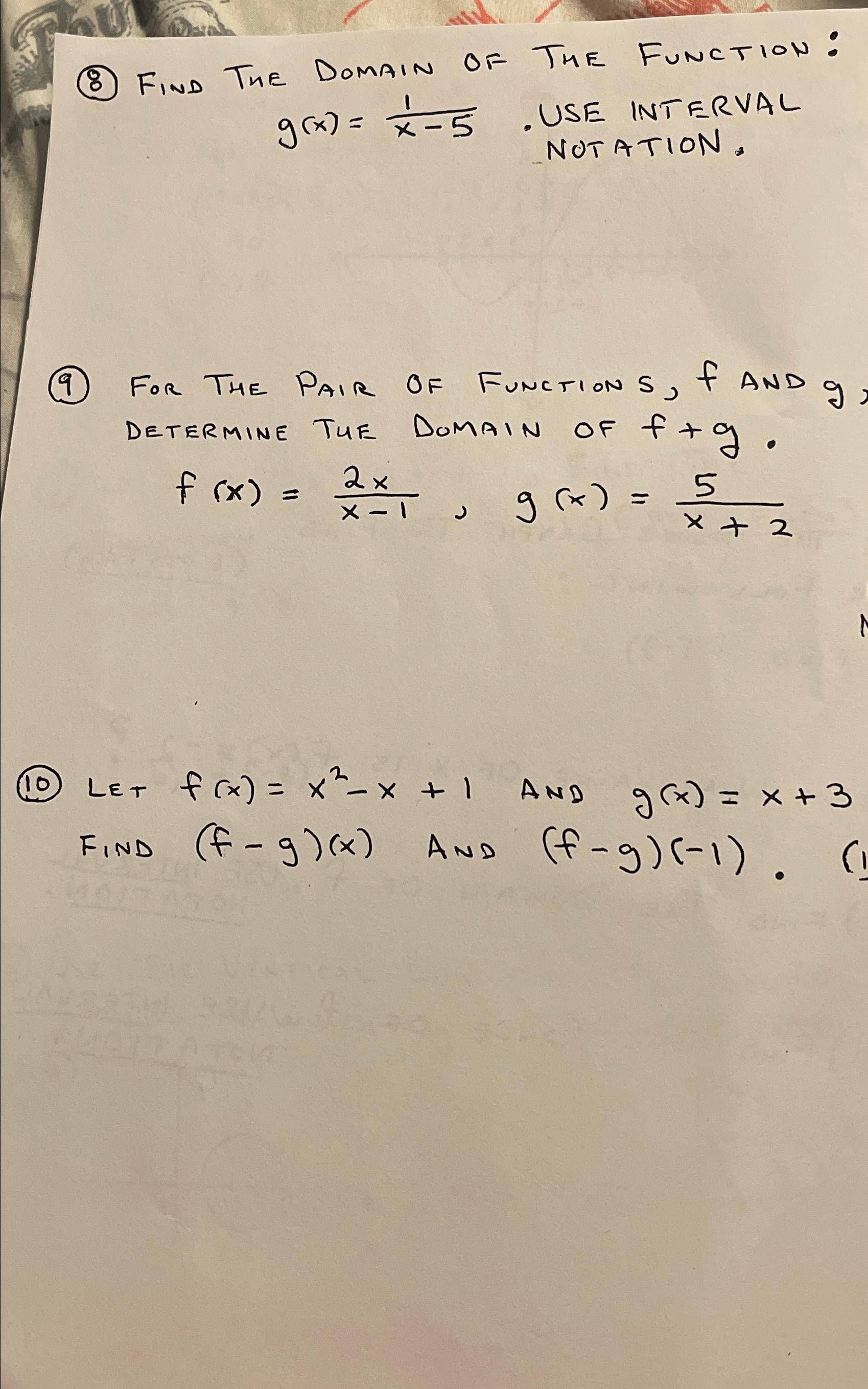 Solved 8 ﻿find The Domain Of The Function G X 1x 5 ﻿use