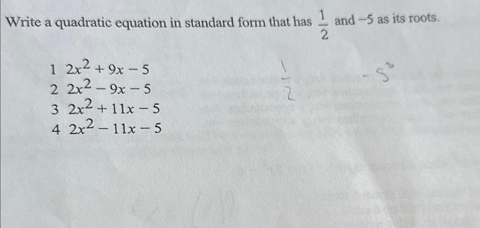 write the quadratic equation in standard form x 3 2 0