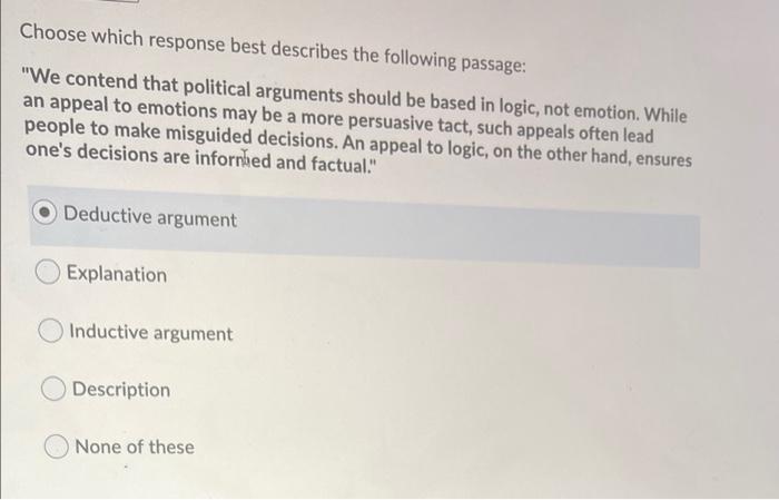 Solved Choose which response best describes the following | Chegg.com