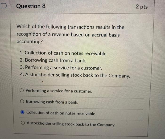 Solved Question 8 2 pts Which of the following transactions | Chegg.com