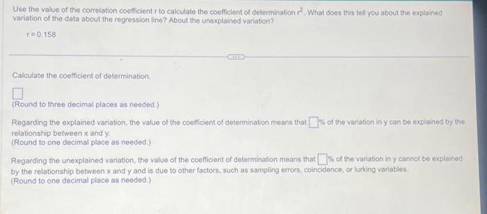 Solved Use the value of the correlation coefficient r to | Chegg.com