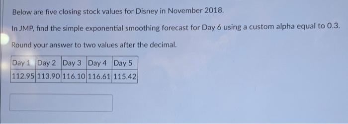 Solved Below Are Five Closing Stock Values For Disney In | Chegg.com