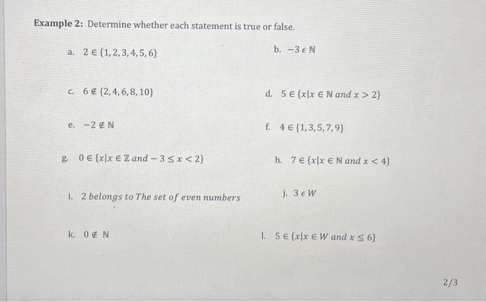 Solved Example 2: Determine whether each statement is true | Chegg.com
